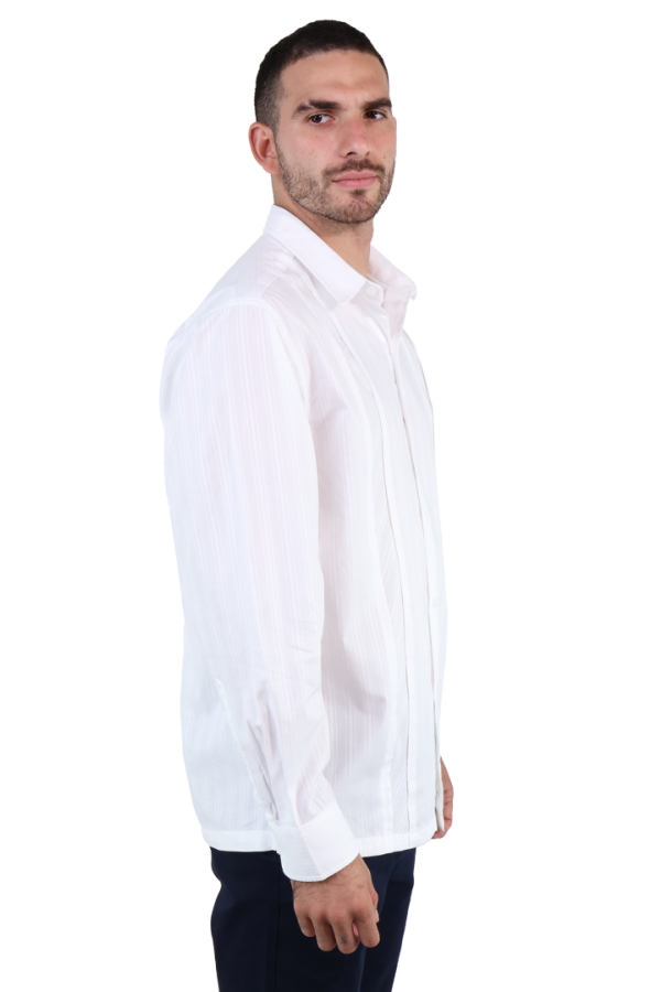 Guayabera Blanca Elegante Bordada De Algodón Corte Regular Para Caballero